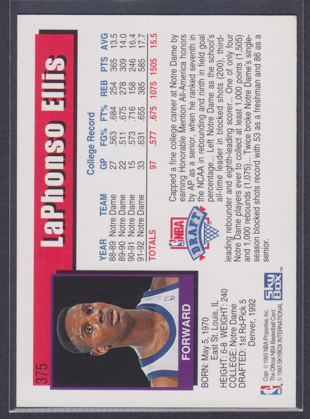 1992-93 Hoops #375 LaPhonso Ellis RC - NBA
