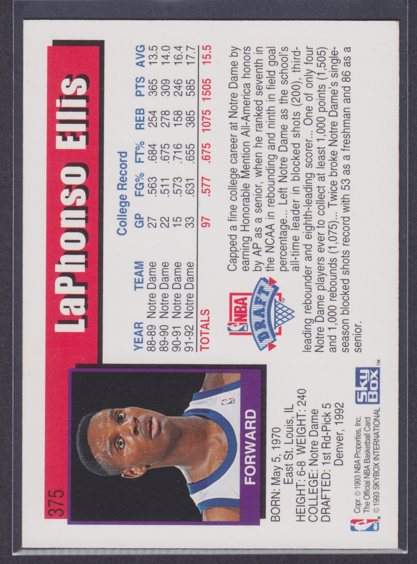 1992-93 Hoops #375 LaPhonso Ellis RC - NBA