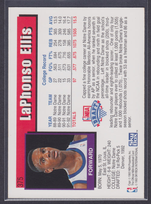 1992-93 Hoops #375 LaPhonso Ellis RC - NBA
