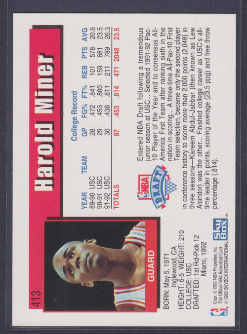 1992-93 Hoops #413 Harold Miner RC - NBA
