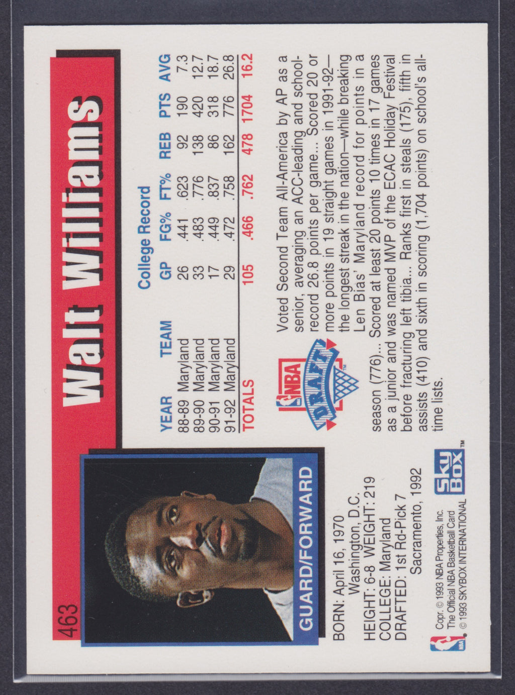 1992-93 Hoops #463 Walt Williams RC - NBA