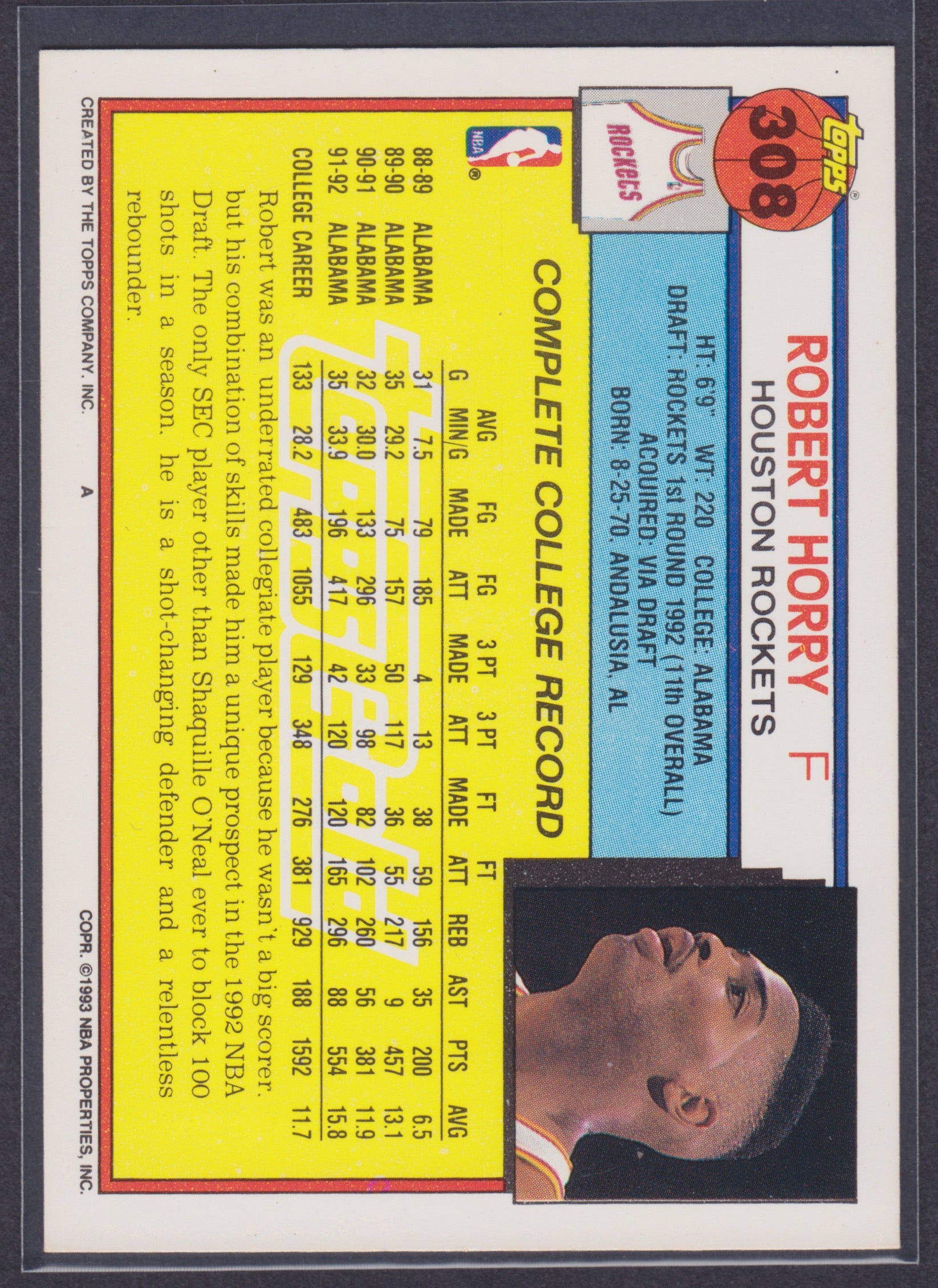 1992-93 Topps Gold #308 Robert Horry RC - NBA