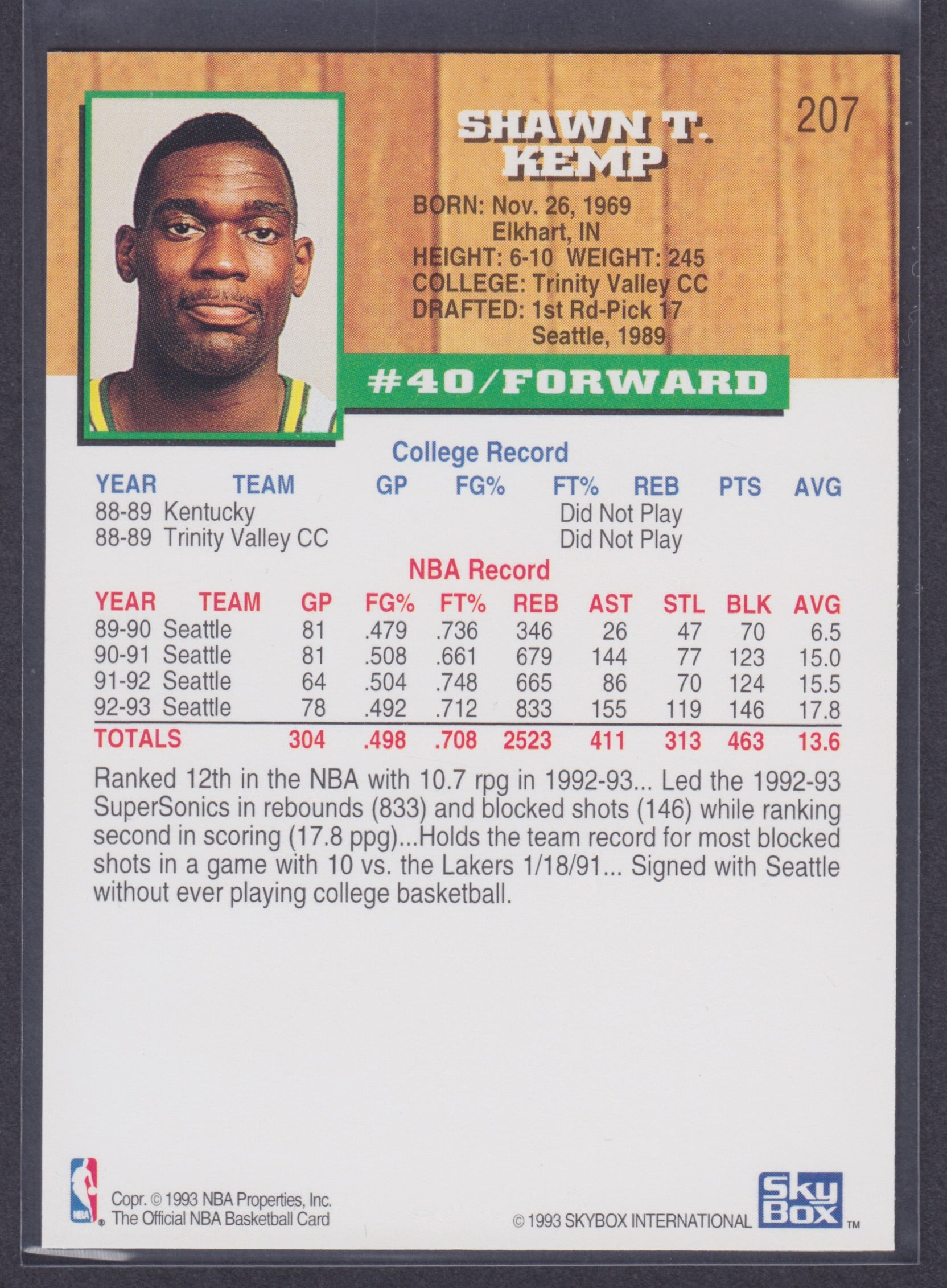 1993-94 Hoops #207 Shawn Kemp - NBA