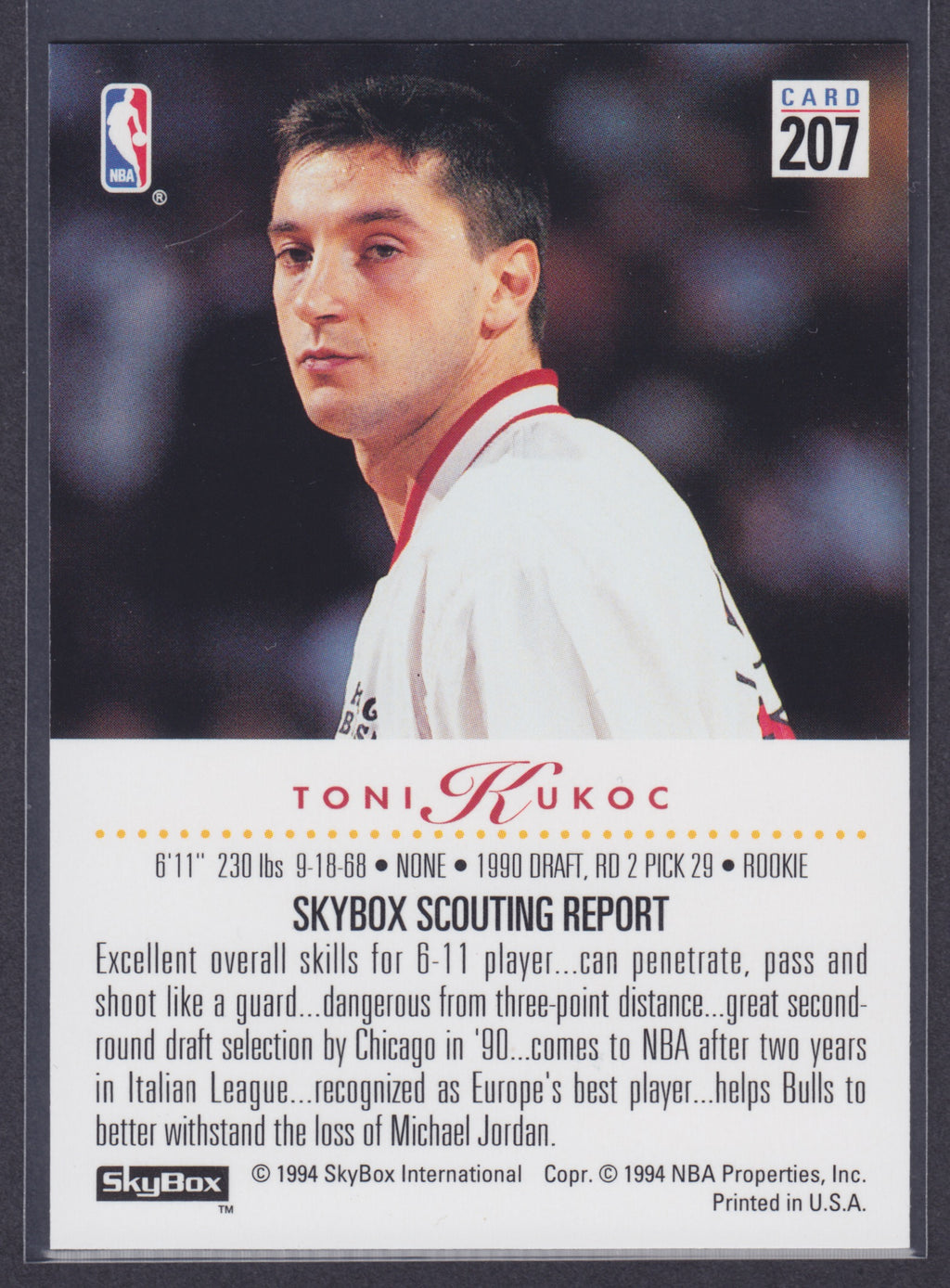 1993-94 SkyBox Premium #207 Toni Kukoc RC - NBA