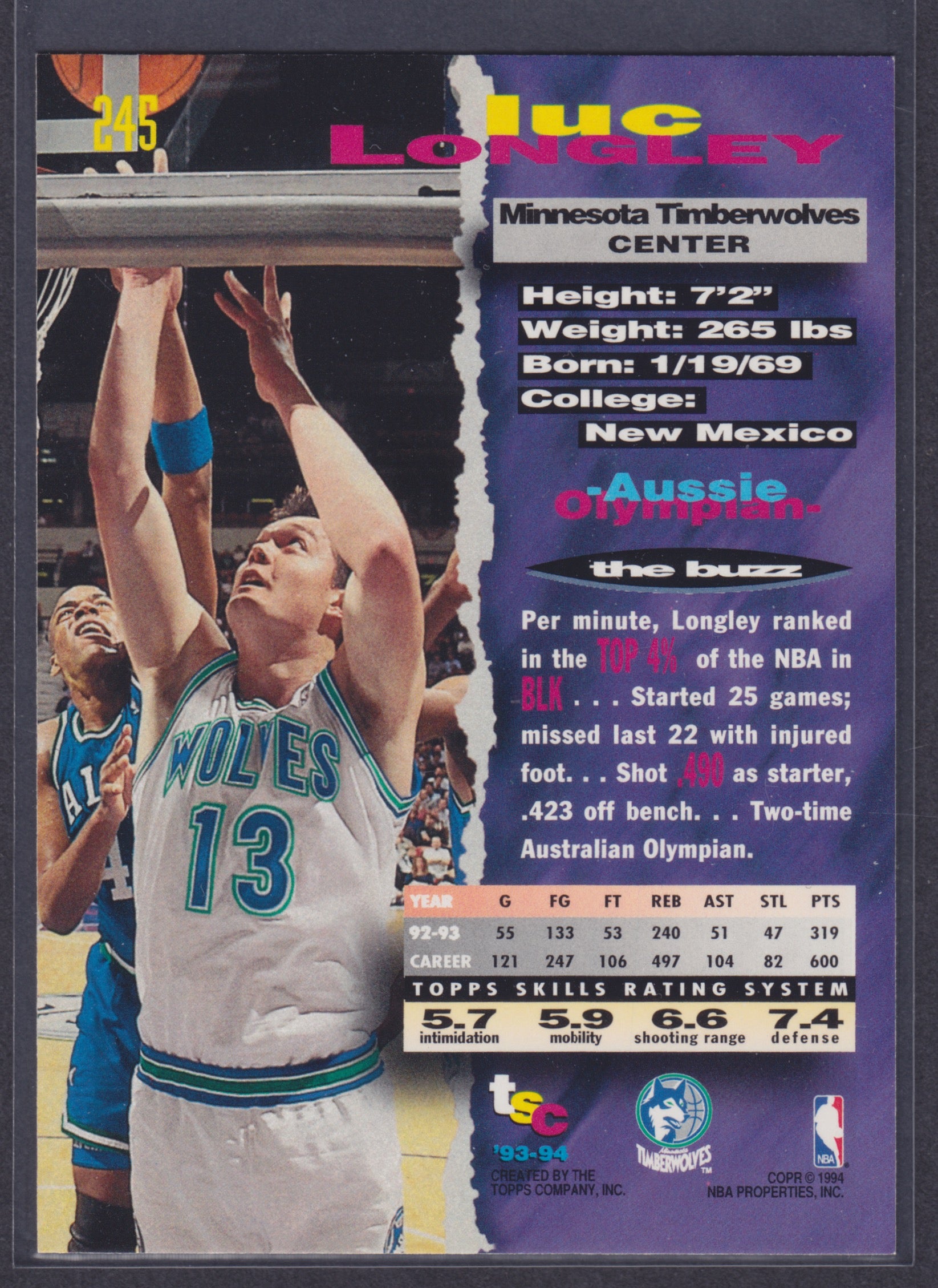 1993-94 Stadium Club #245 Luc Longley - NBA