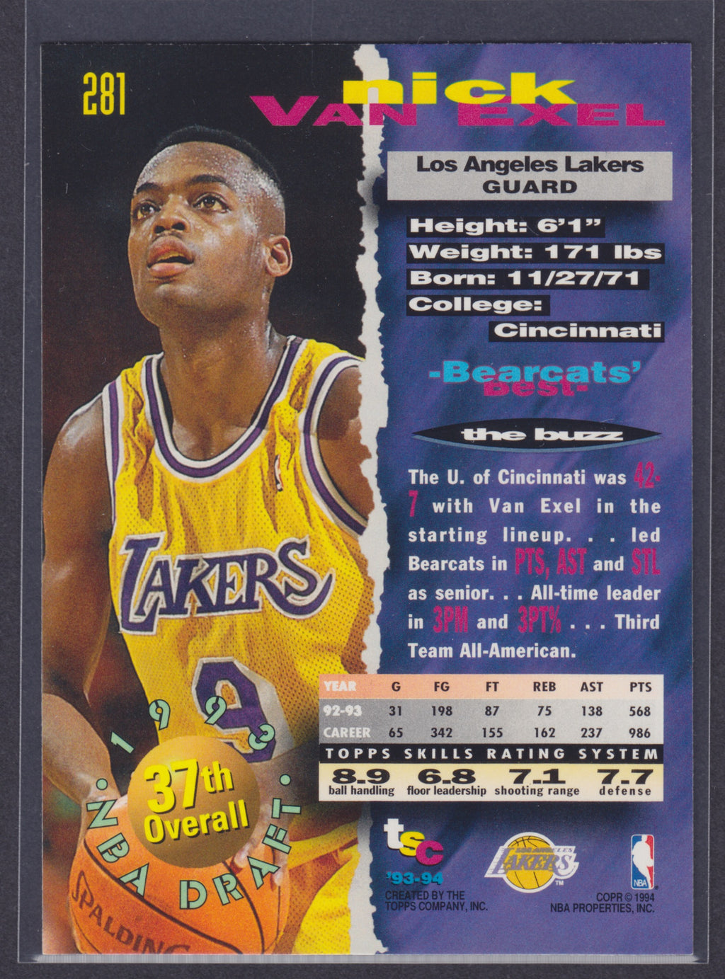 1993-94 Stadium Club #281 Nick Van Exel RC - NBA