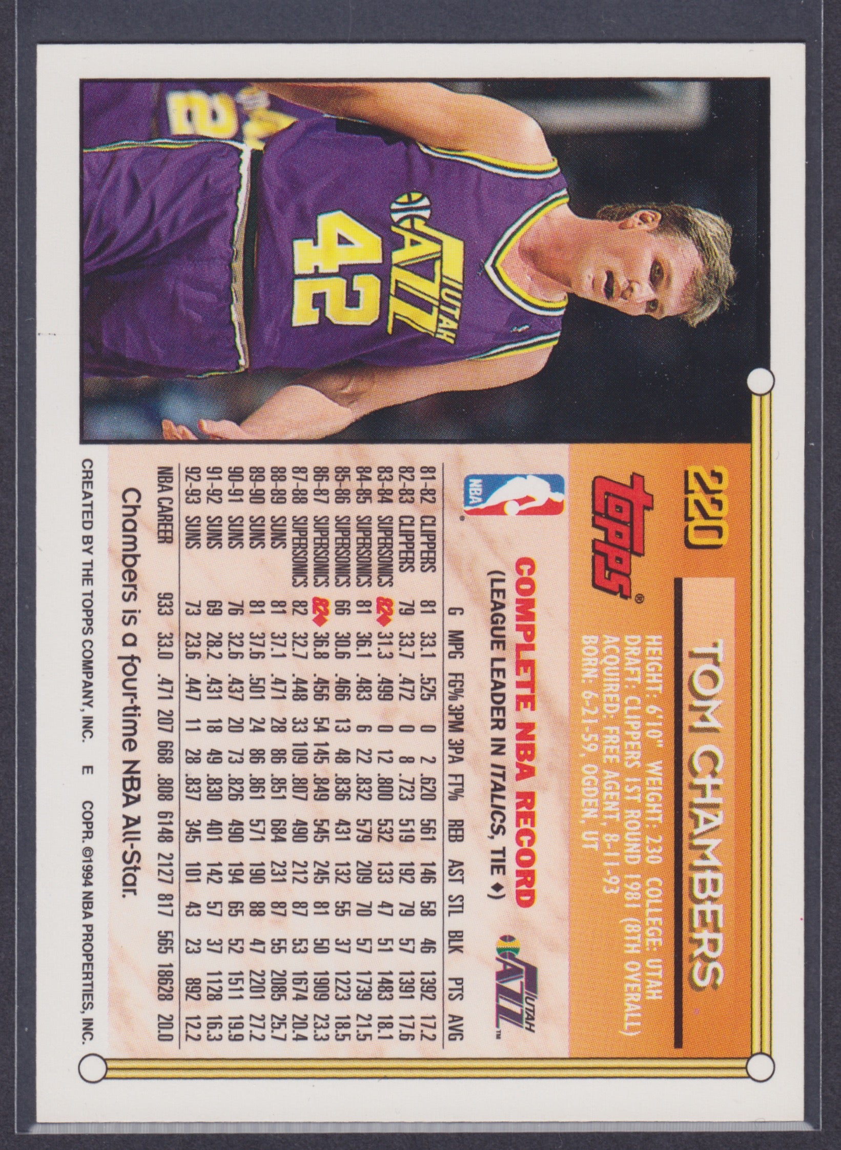 1993-94 Topps Gold #220 Tom Chambers - NBA