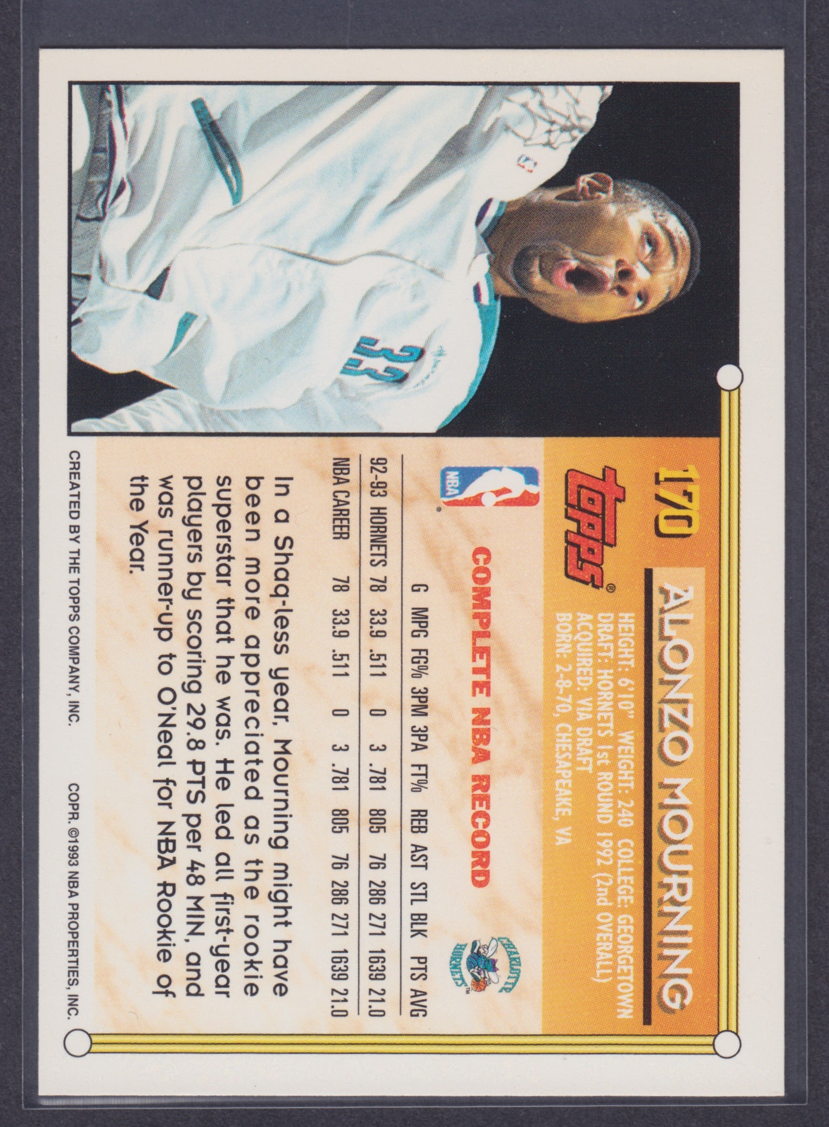 1993-94 Topps #170 Alonzo Mourning - NBA
