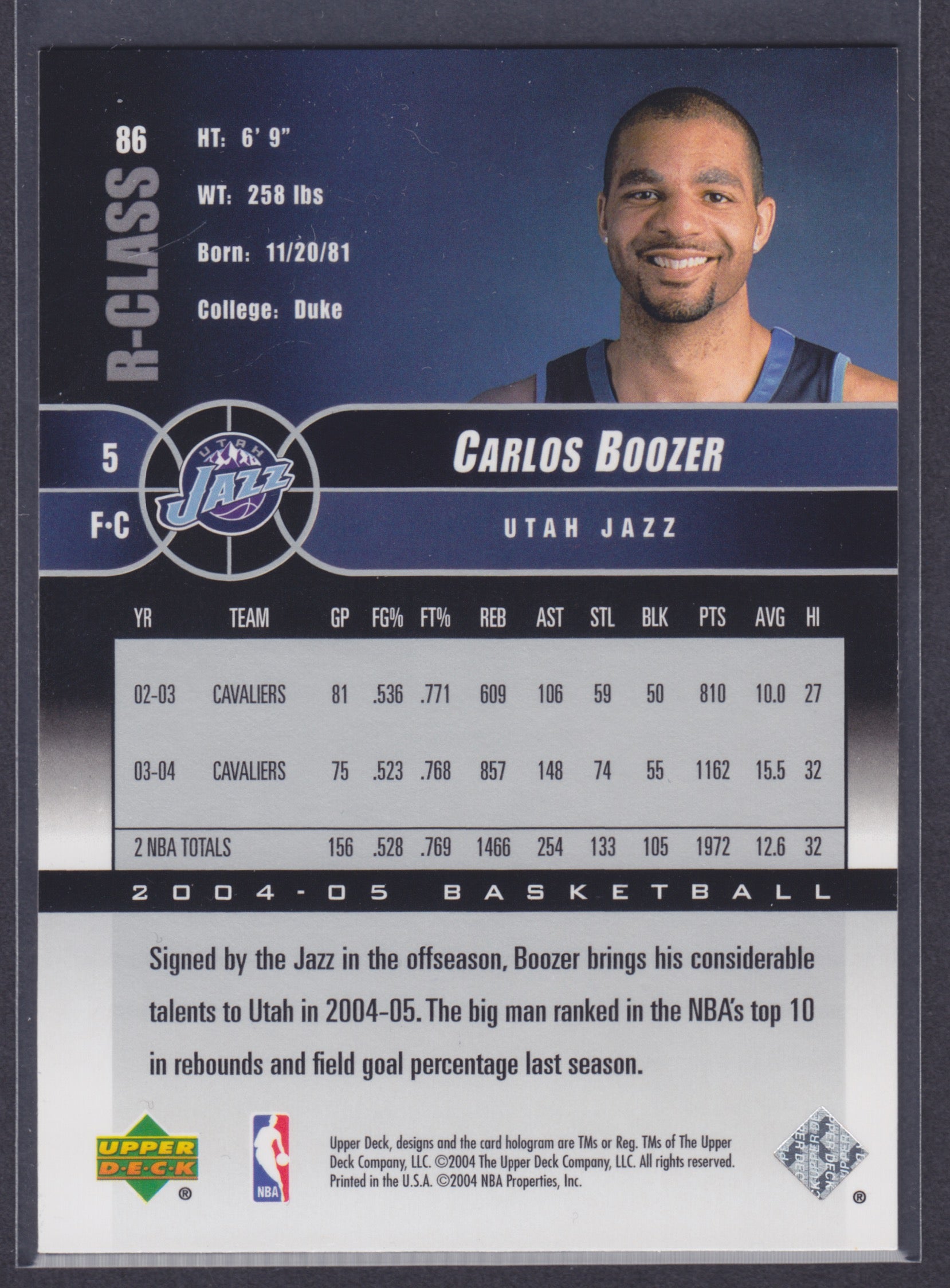 2004-05 Upper Deck R-Class #86 Carlos Boozer - NBA