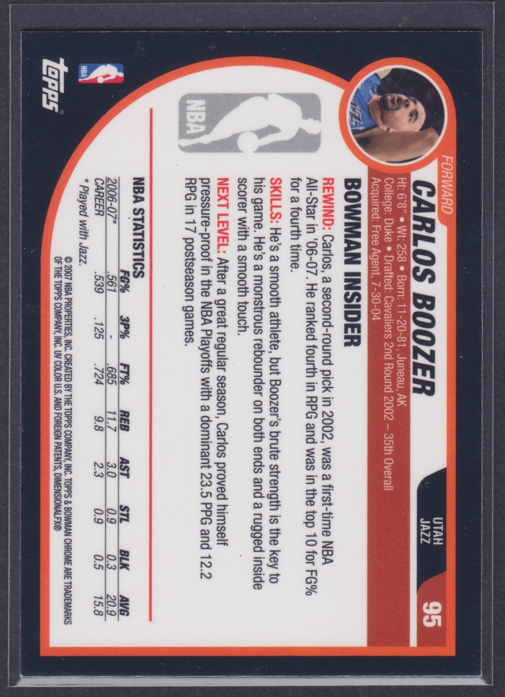 2007-08 Bowman Chrome #95 Carlos Boozer - NBA