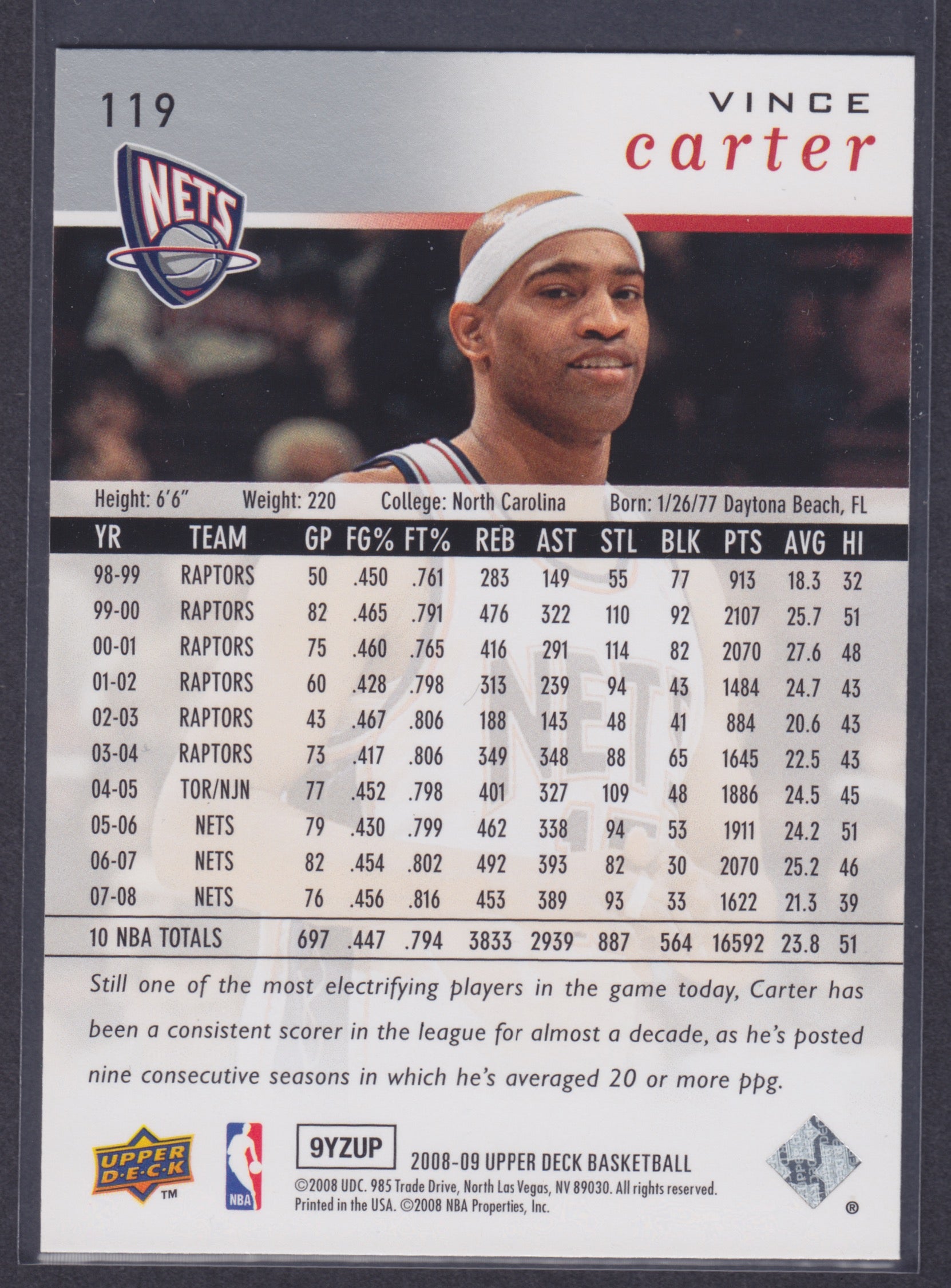 2008-09 Upper Deck #119 Vince Carter - NBA