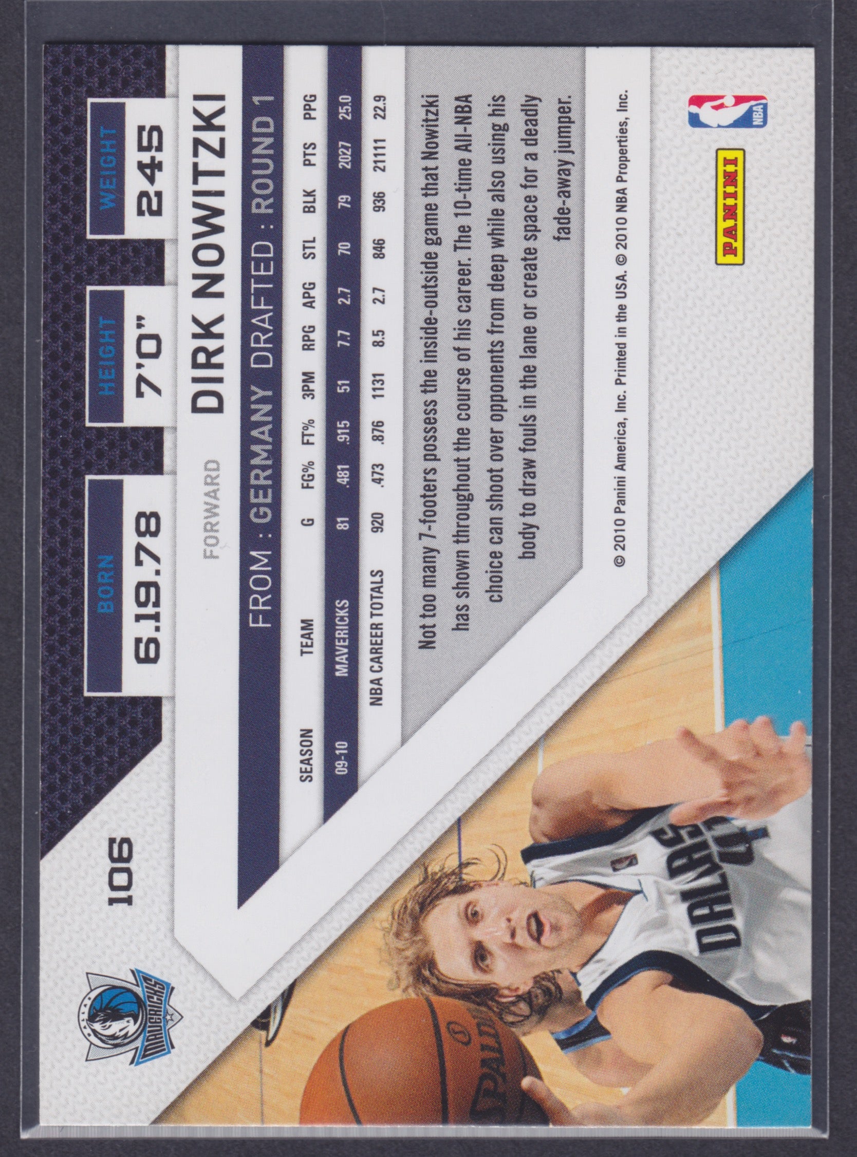 2010-11 Panini Threads #106 Dirk Nowitzki - NBA